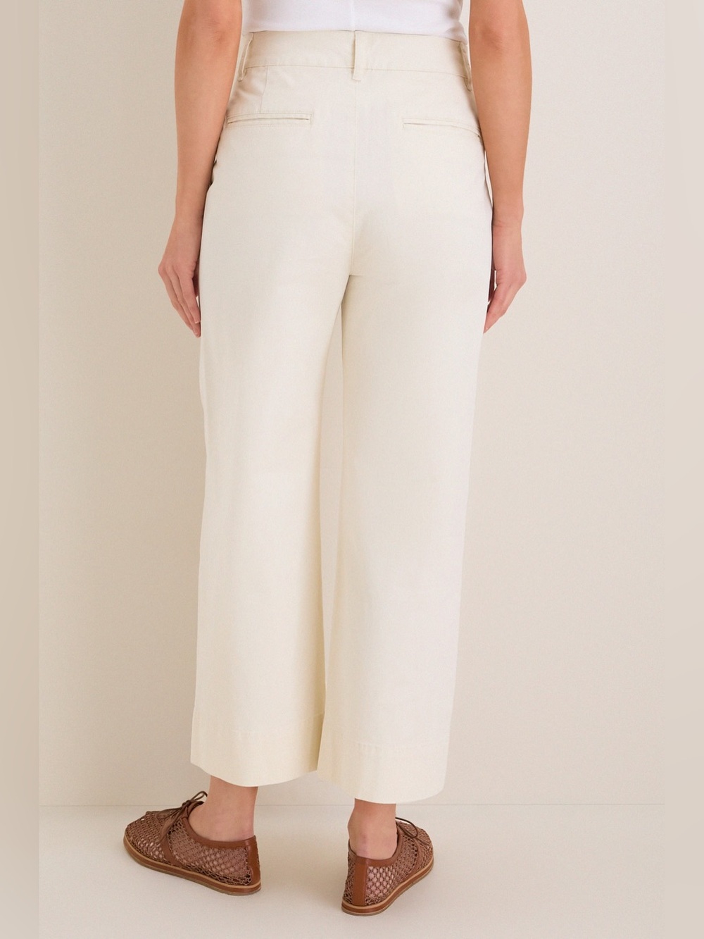 Tuckernuck NWOT White Chino Crop Wide Leg Cotton Scalloped Pocket Pants- Size 10 - Picture 4 of 9